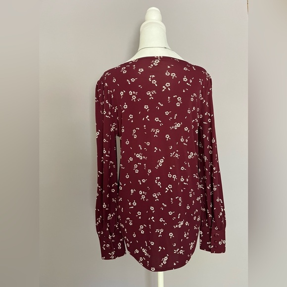 Ann Taylor Long Sleeve Blouse Shirt Maroon Floral Pattern Size Medium - Picture 5 of 10